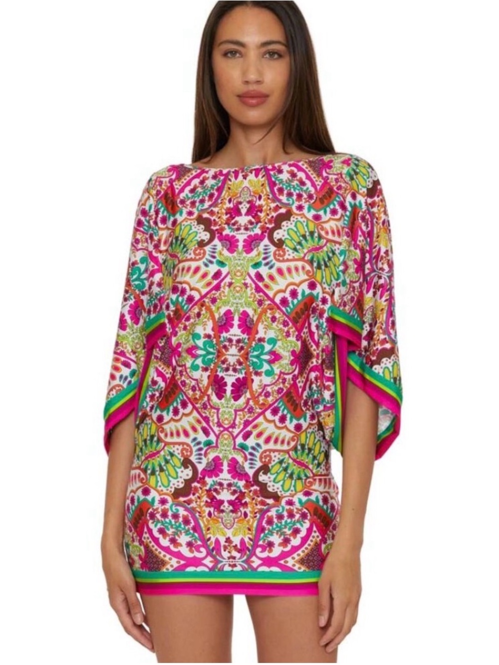 Trina Turk Hawaiian Garden Boatneck Tunic Swim Cover-Up Dress size XL